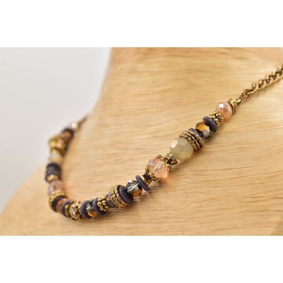 Vivi Love Vintage Crystal Necklace Gold Tone Beaded Antiqued Signed 1990s BinBC - Picture 10 of 12